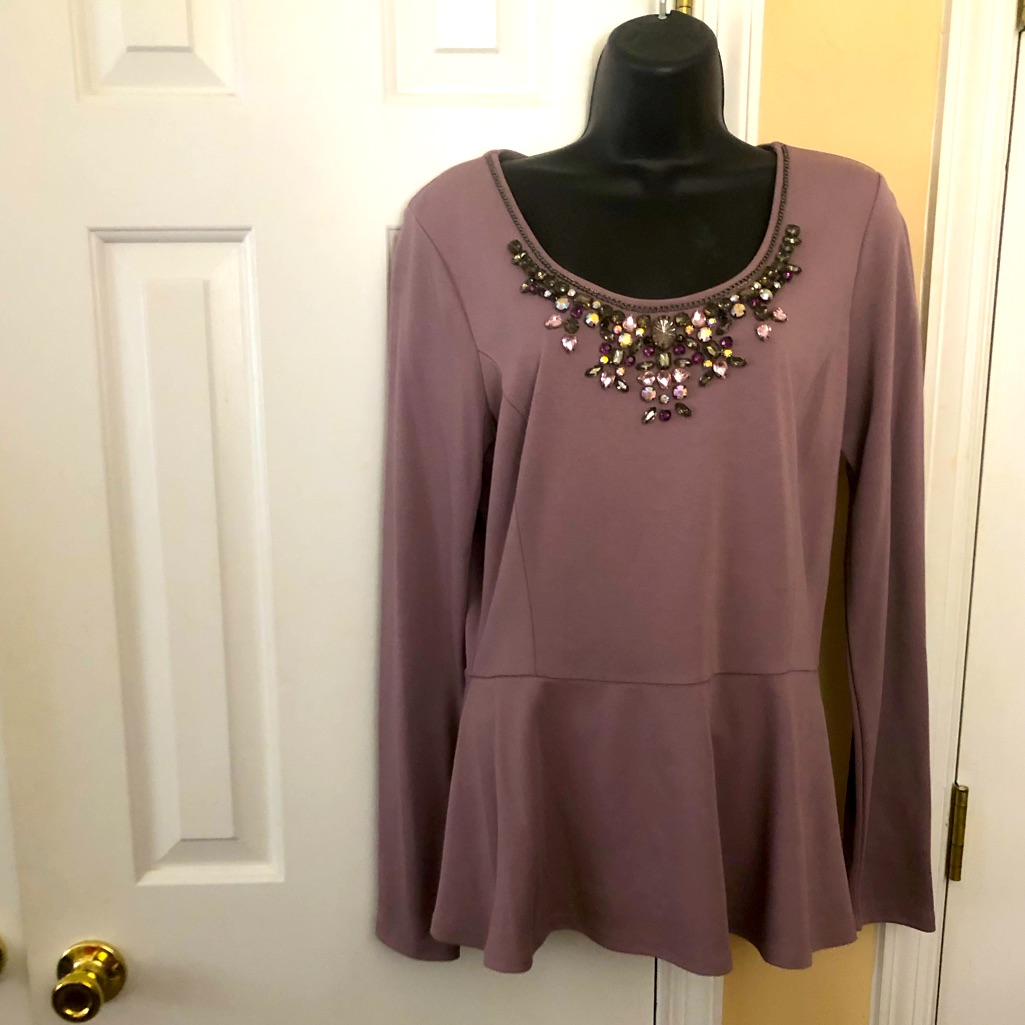 Sale Nwot Boston Proper Rhinestone Embellished Peplum Shirt